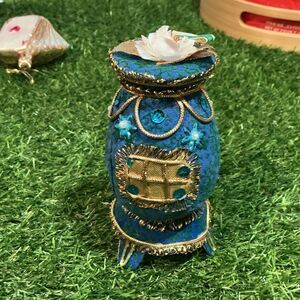Vintage 1967 Mr Christmas Japan Blue Gold Sequin Beaded Ornament 4.5”